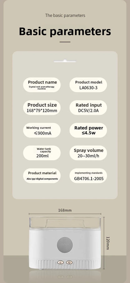 Hot Sale Low Price Customizable Logo Packaging Crystal Rock Aromatherapy Diffuser Humidifier Household 1 Year Plastic Essential