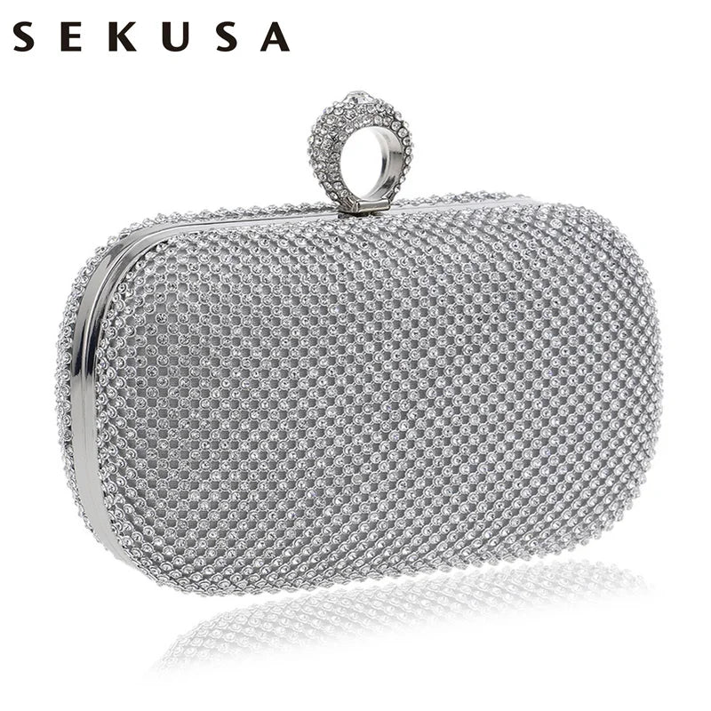 SEKUSA Evening Clutch Bags Diamond-Studded Evening Bag With Chain