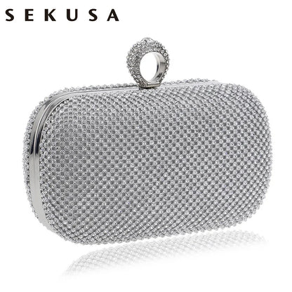 SEKUSA Evening Clutch Bags Diamond-Studded Evening Bag With Chain