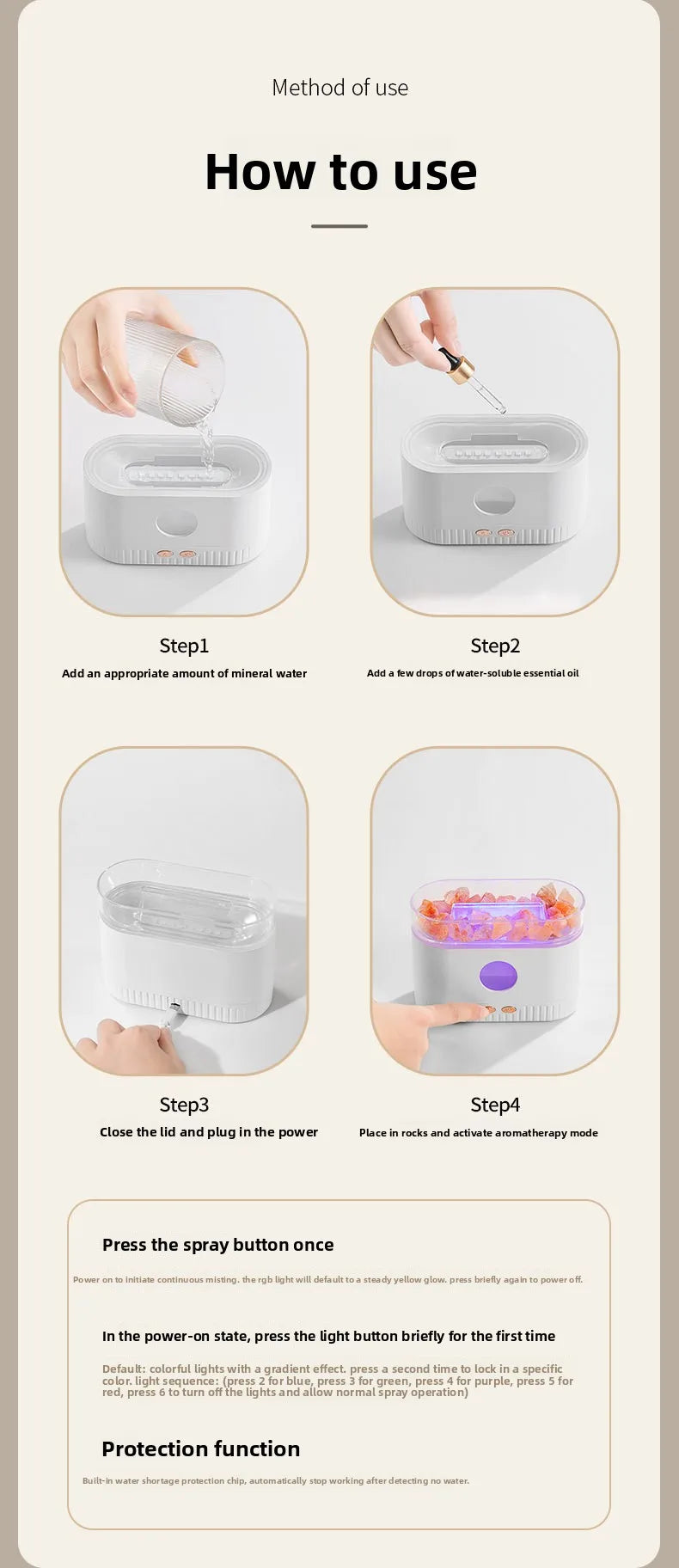 Hot Sale Low Price Customizable Logo Packaging Crystal Rock Aromatherapy Diffuser Humidifier Household 1 Year Plastic Essential